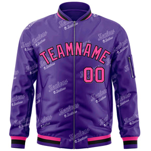 Custom Purple Pink-Black Letter Full-Zip Varsity Bomber Jacket