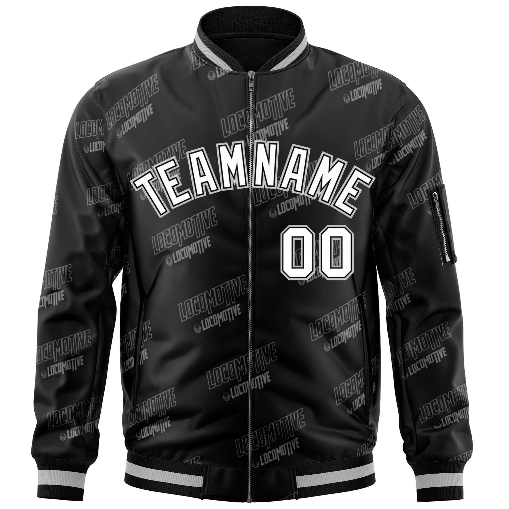 Custom Black White Letter Full-Zip Varsity Bomber Jacket