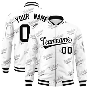 Custom White Black Letter Full-Zip Varsity Bomber Jacket