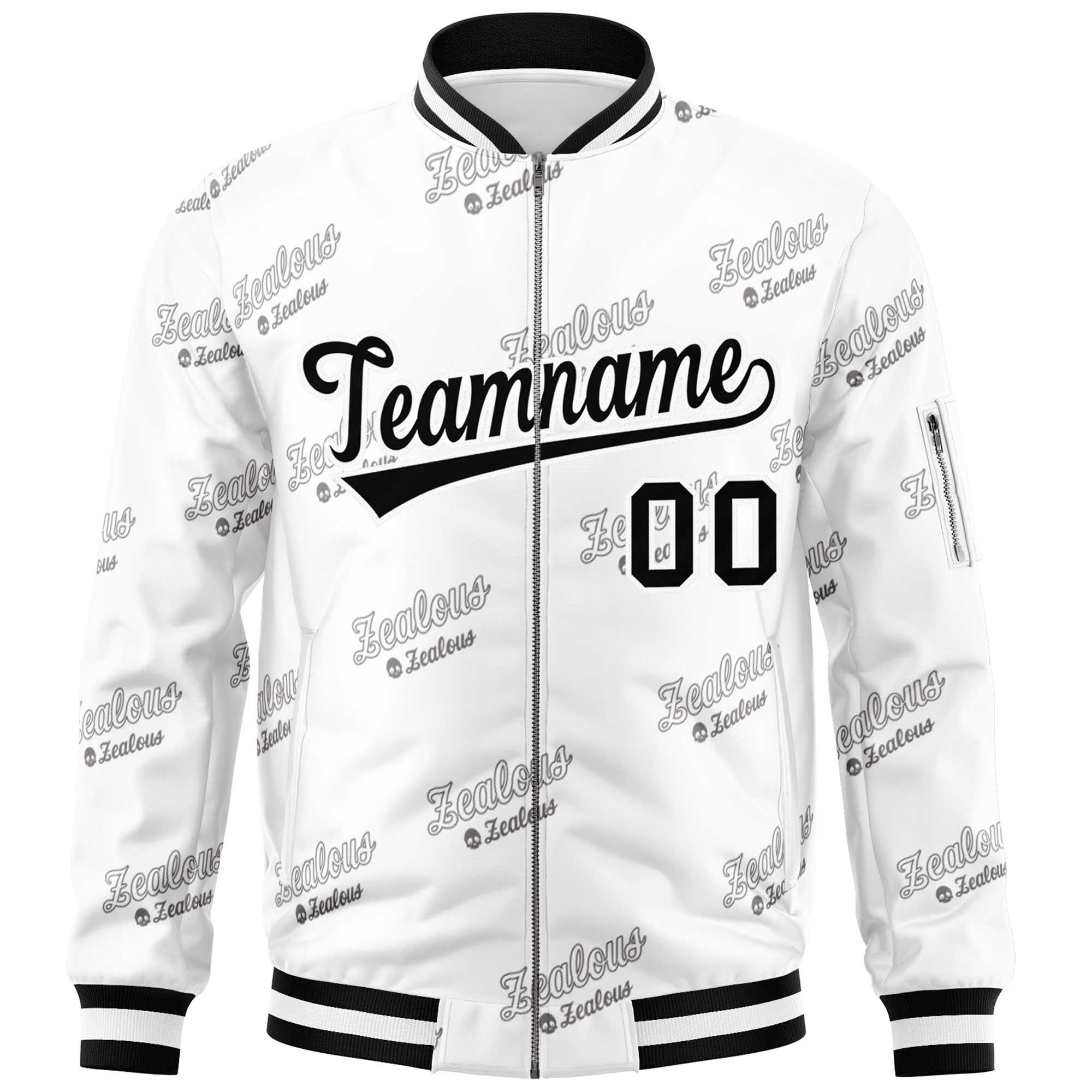 Custom White Black Letter Full-Zip Varsity Bomber Jacket