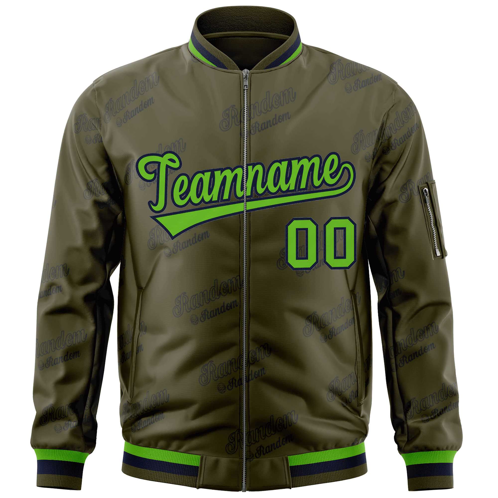 Custom Olive Green-Navy Letter Full-Zip Varsity Bomber Jacket