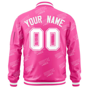 Custom Pink White Letter Full-Zip Varsity Bomber Jacket