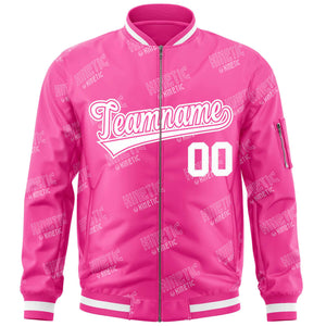 Custom Pink White Letter Full-Zip Varsity Bomber Jacket