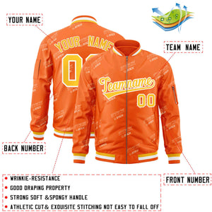 Custom Orange Gold-White Letter Full-Zip Varsity Bomber Jacket