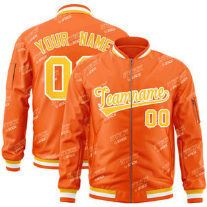 Custom Orange Gold-White Letter Full-Zip Varsity Bomber Jacket