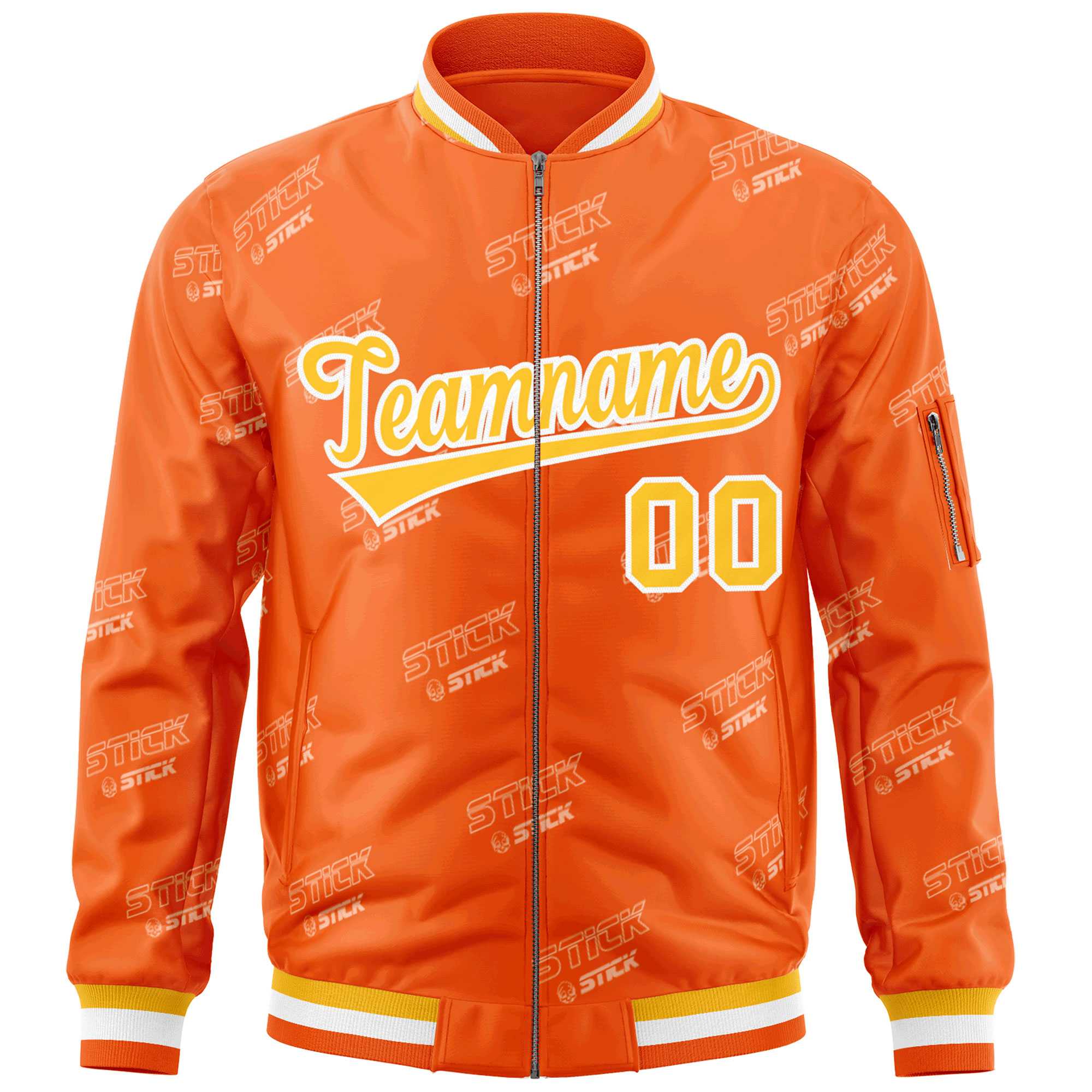 Custom Orange Gold-White Letter Full-Zip Varsity Bomber Jacket