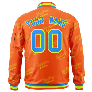 Custom Orange Powder Blue-Neon Green Letter Full-Zip Varsity Bomber Jacket