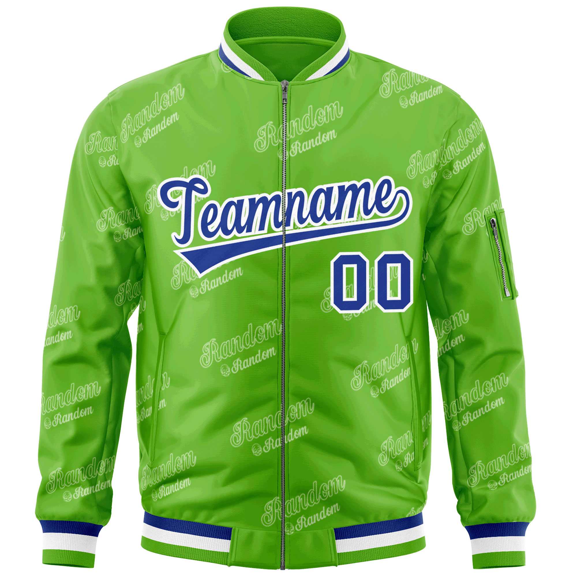 Custom Green Royal-White Letter Full-Zip Varsity Bomber Jacket