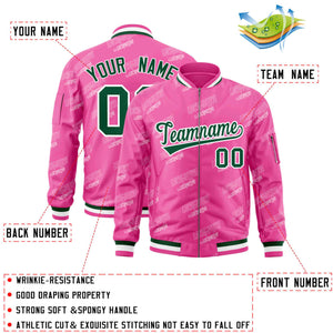 Custom Pink Green-White Letter Full-Zip Varsity Bomber Jacket