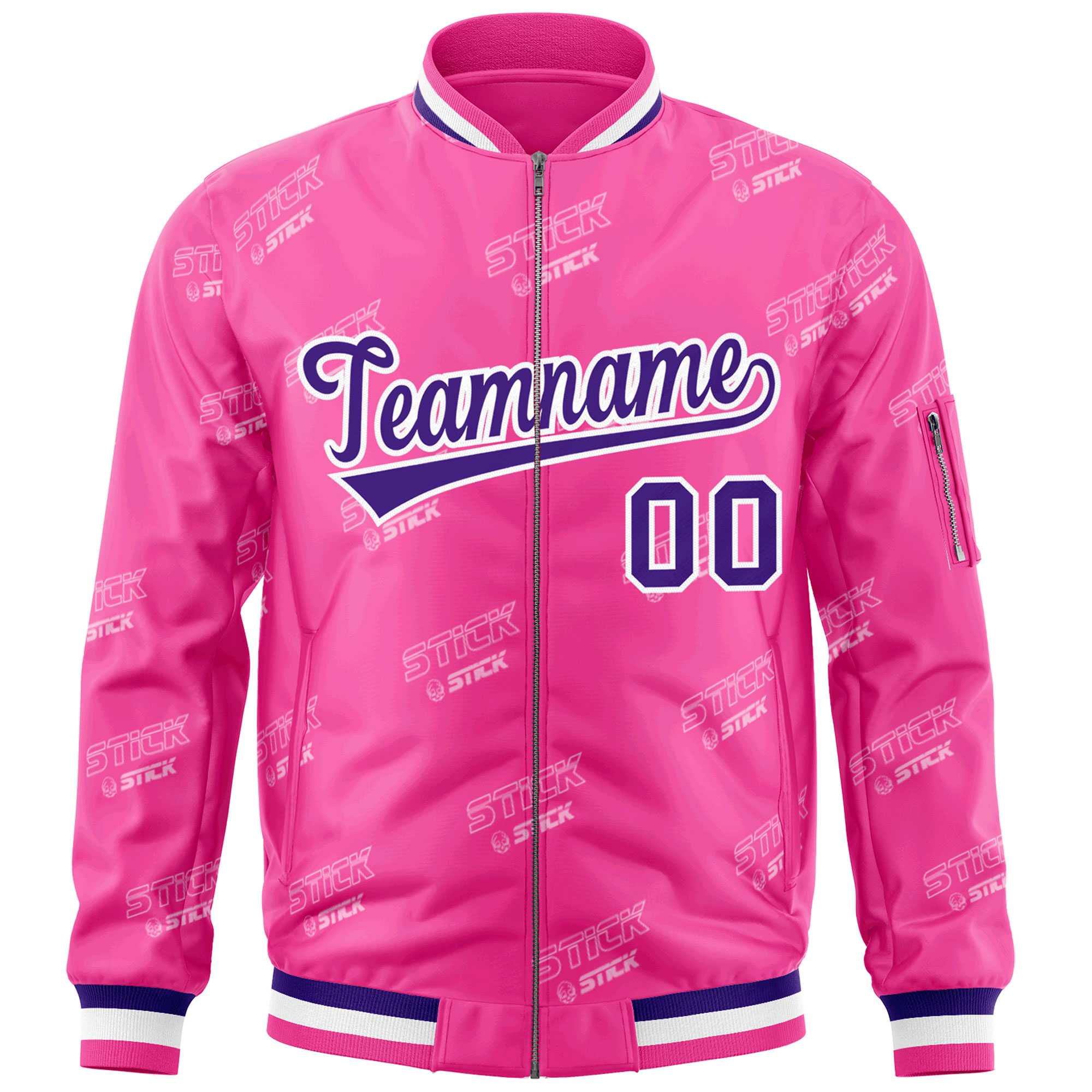 Custom Pink Purple-White Letter Full-Zip Varsity Bomber Jacket