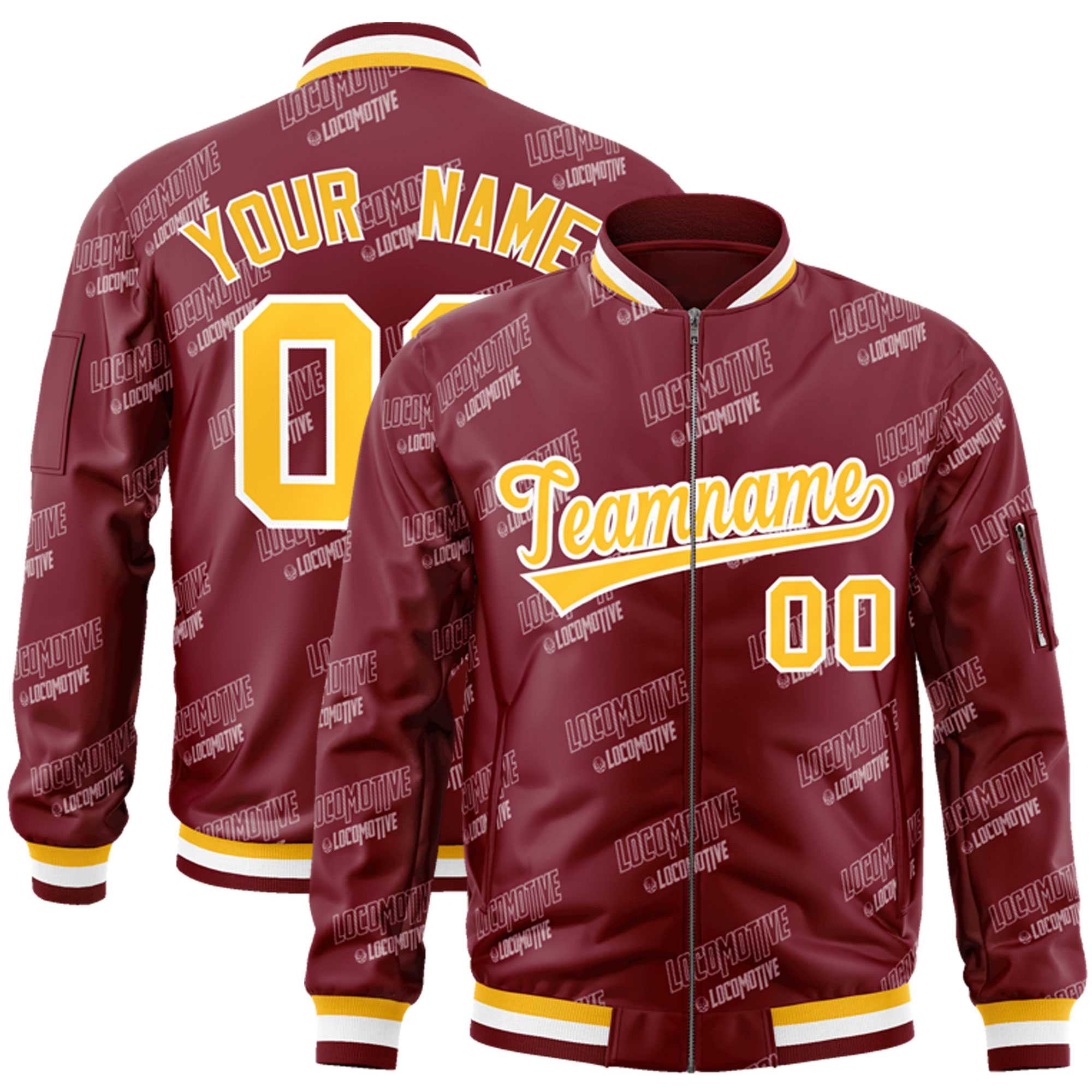 Custom Crimson Gold-White Letter Full-Zip Varsity Bomber Jacket