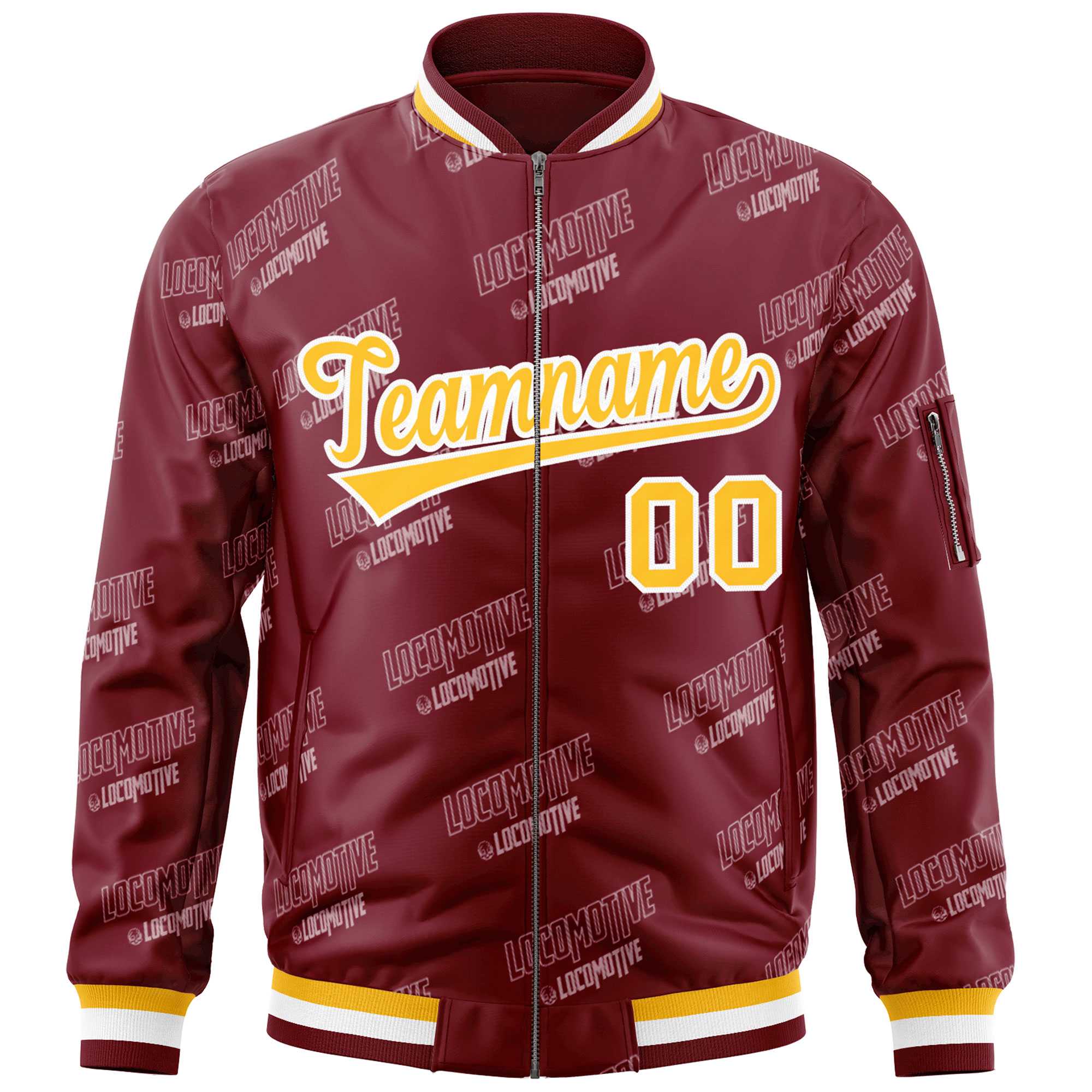 Custom Crimson Gold-White Letter Full-Zip Varsity Bomber Jacket