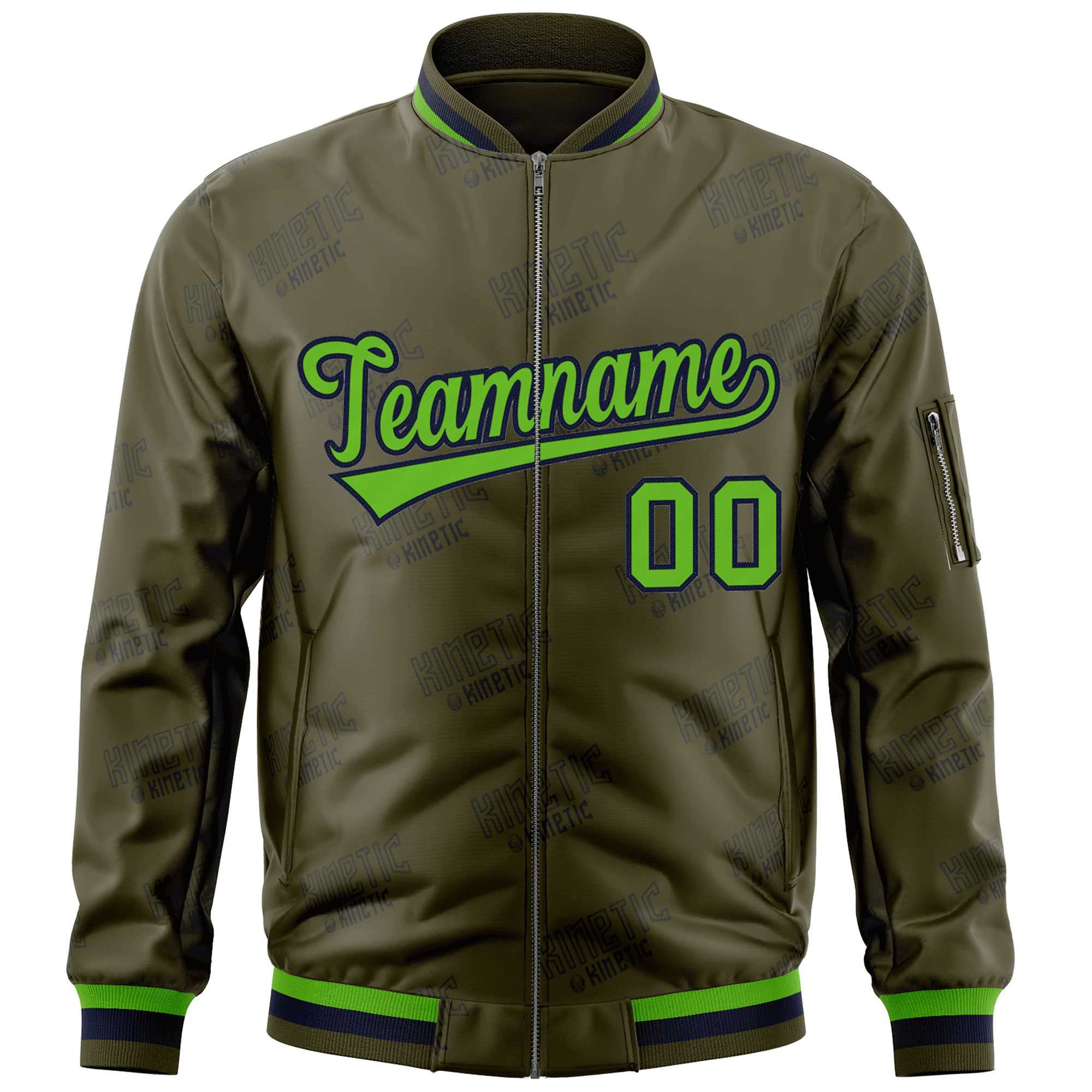 Custom Olive Green-Navy Letter Full-Zip Varsity Bomber Jacket