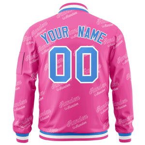 Custom Pink Powder Blue-White Letter Full-Zip Varsity Bomber Jacket