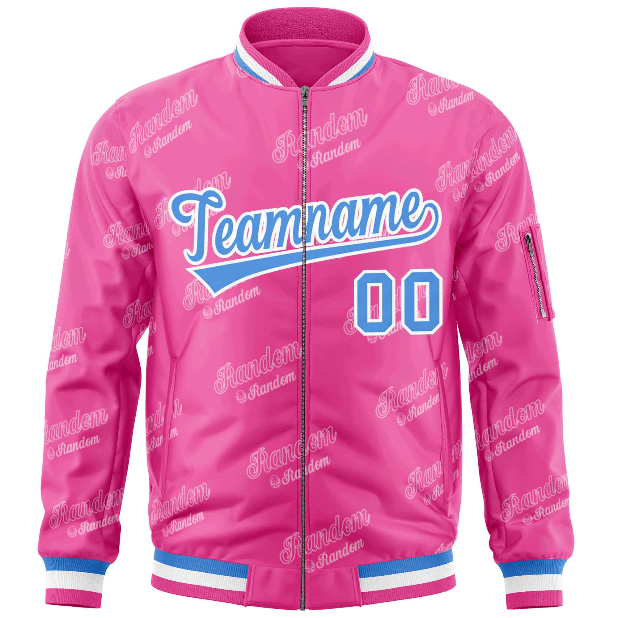 Custom Pink Powder Blue-White Letter Full-Zip Varsity Bomber Jacket