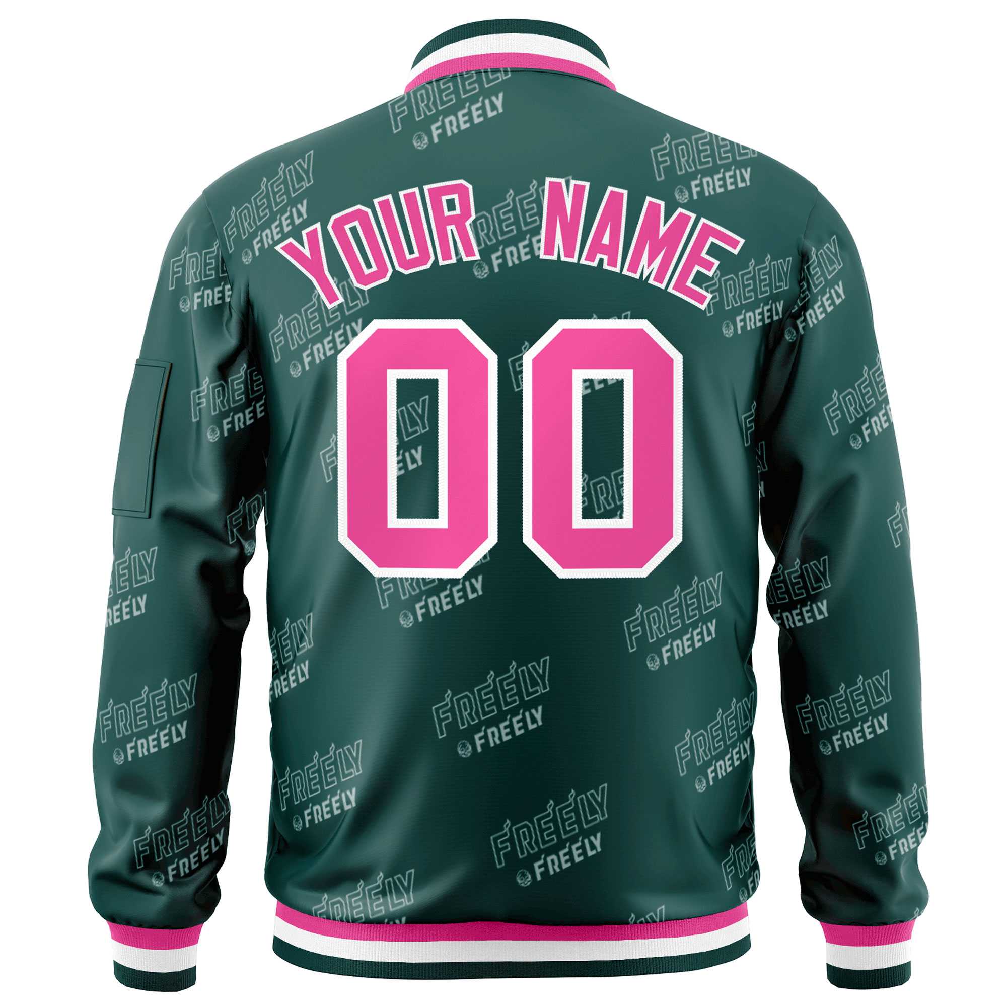 Custom Midnight Green Pink-White Letter Full-Zip Varsity Bomber Jacket