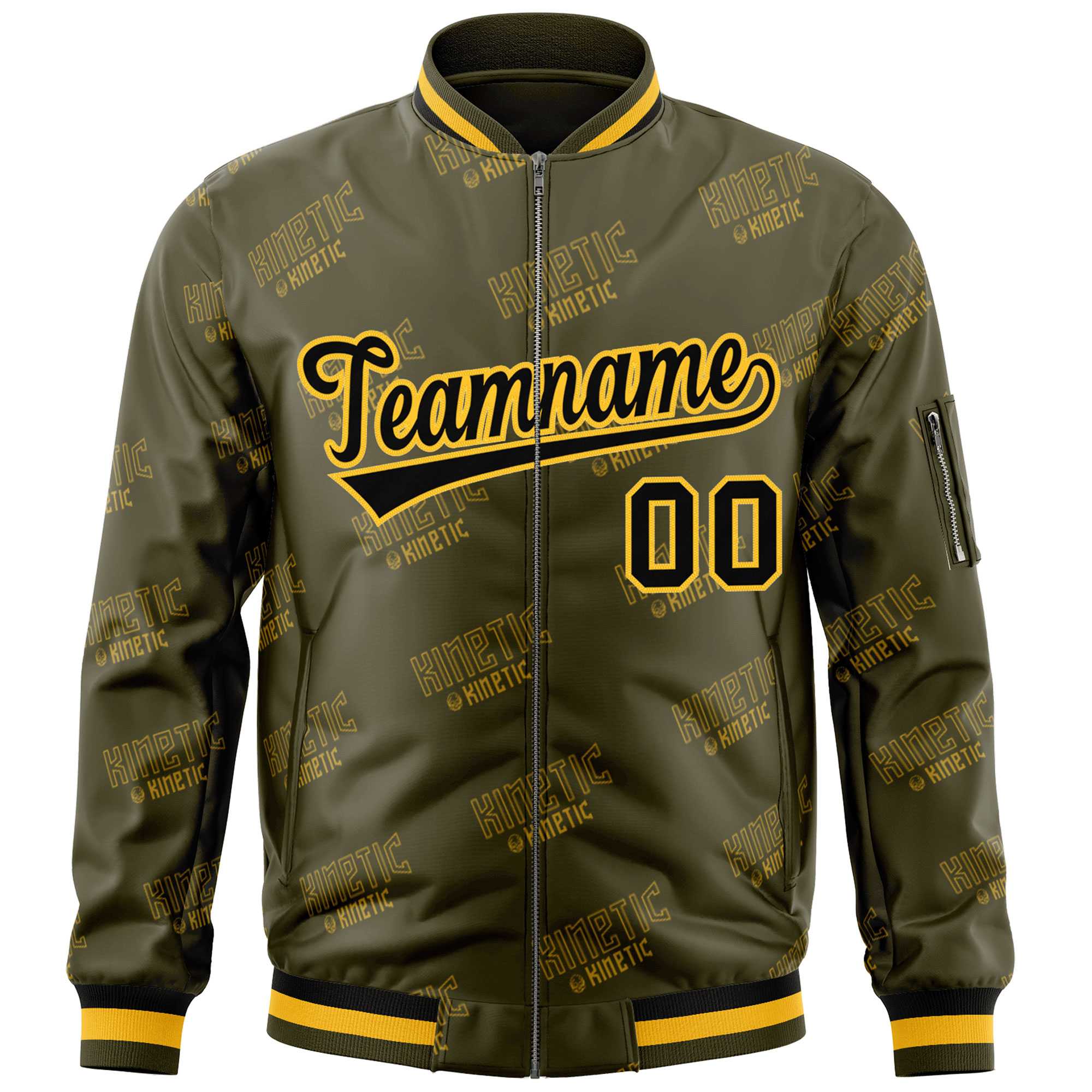 Custom Olive Black-Gold Letter Full-Zip Varsity Bomber Jacket