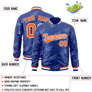 Custom Royal Orange-White Letter Full-Zip Varsity Bomber Jacket