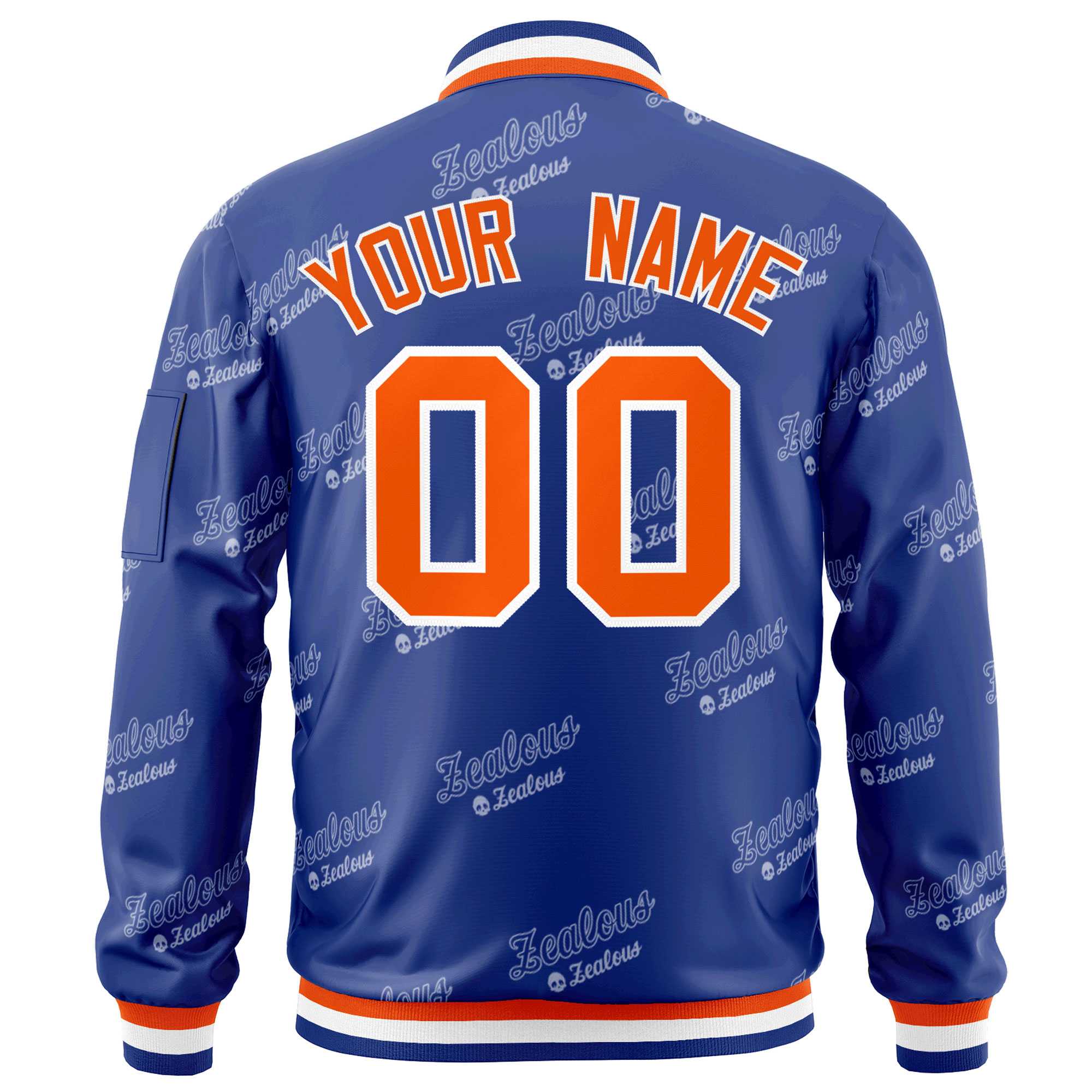 Custom Royal Orange-White Letter Full-Zip Varsity Bomber Jacket