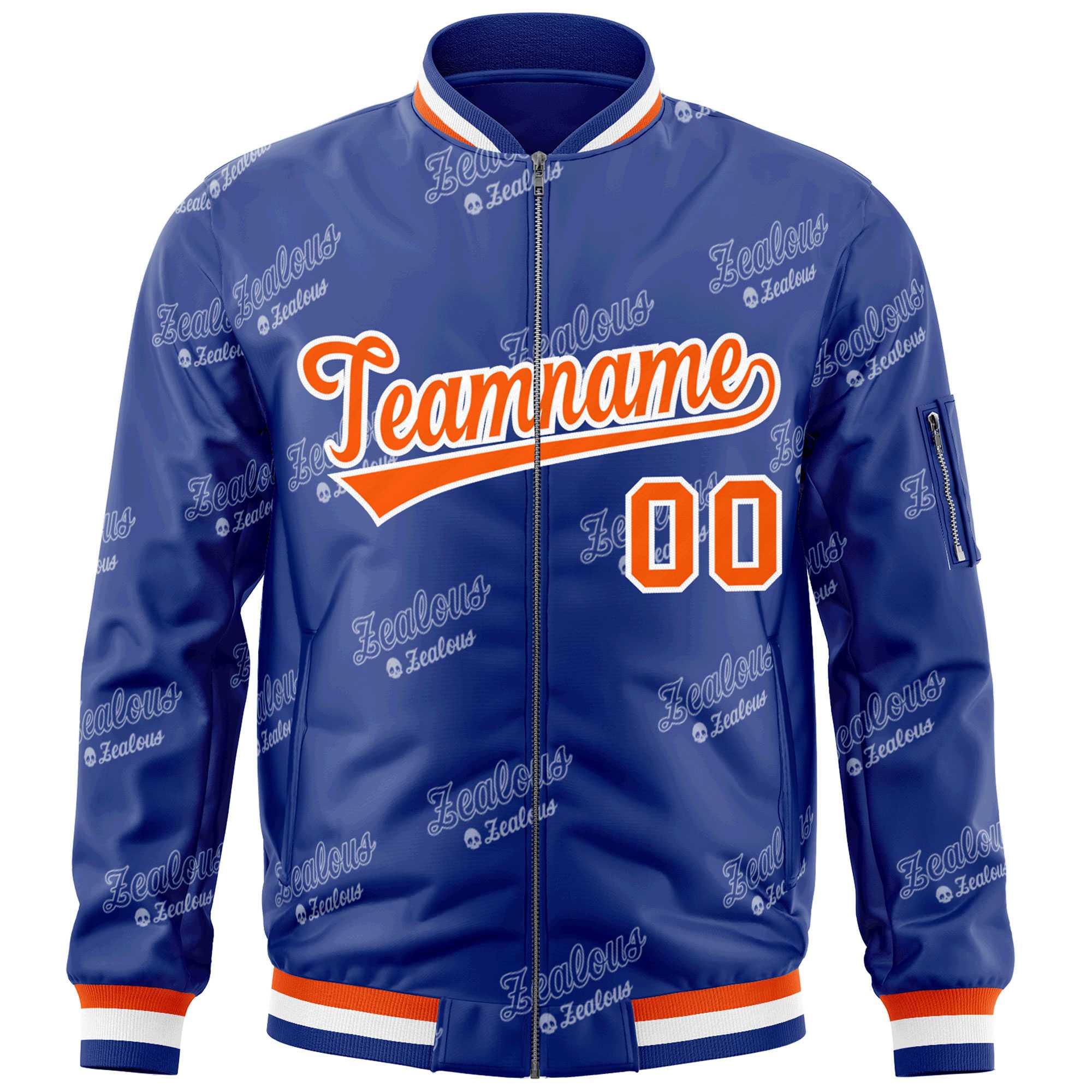 Custom Royal Orange-White Letter Full-Zip Varsity Bomber Jacket