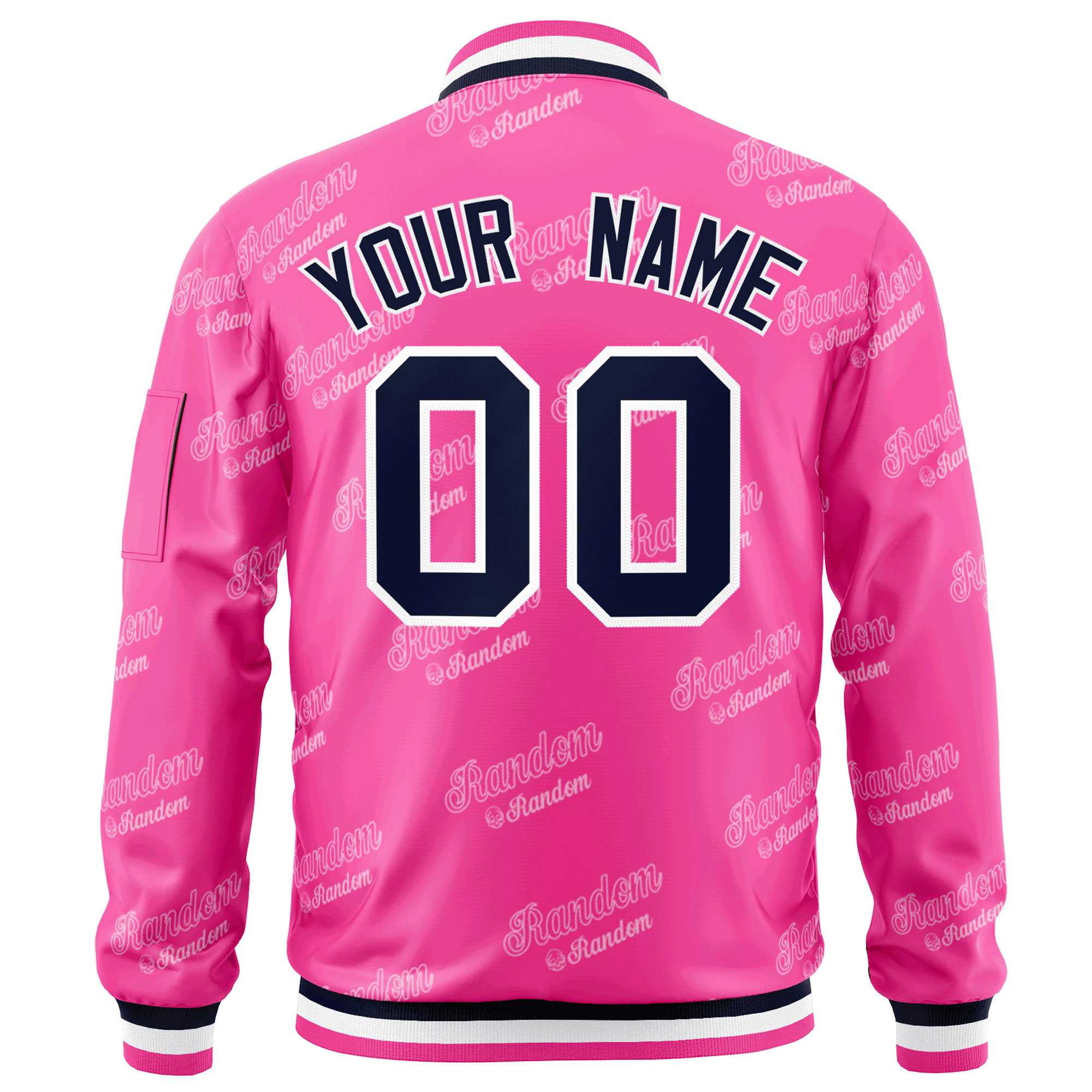 Custom Pink Navy-White Letter Full-Zip Varsity Bomber Jacket