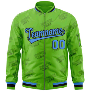 Custom Green Powder Blue-Black Letter Full-Zip Varsity Bomber Jacket