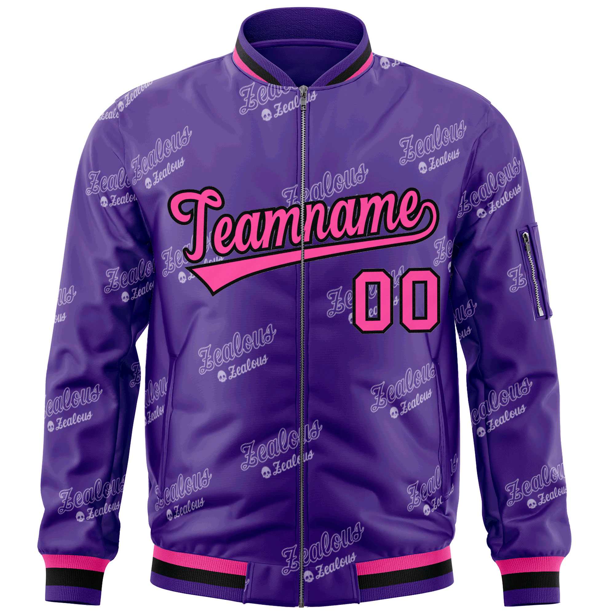 Custom Purple Pink-Black Letter Full-Zip Varsity Bomber Jacket