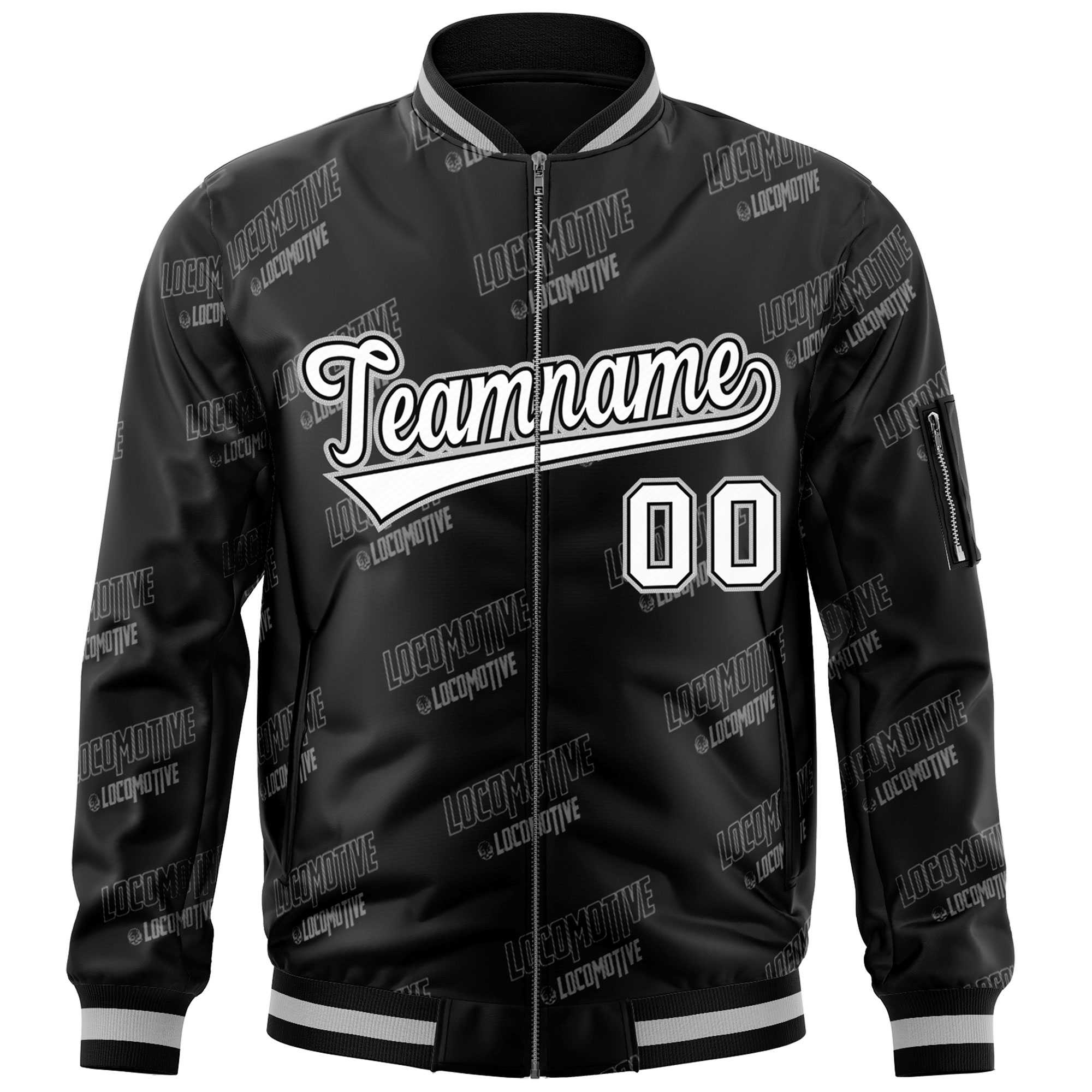 Custom Black White Letter Full-Zip Varsity Bomber Jacket