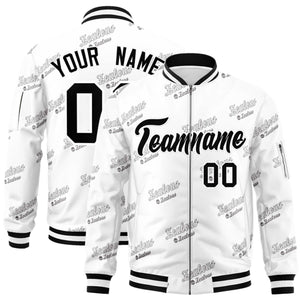 Custom White Black Letter Full-Zip Varsity Bomber Jacket