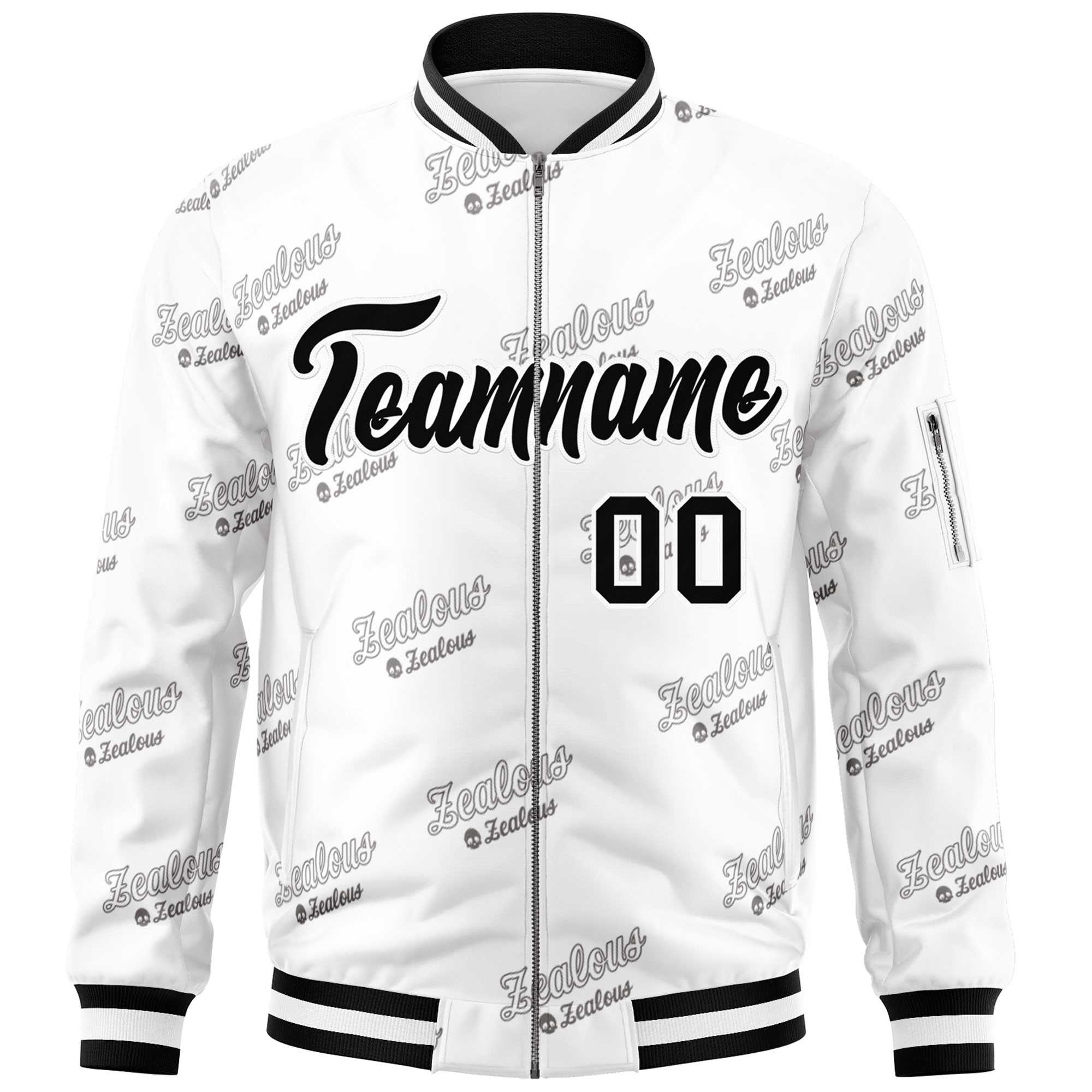 Custom White Black Letter Full-Zip Varsity Bomber Jacket