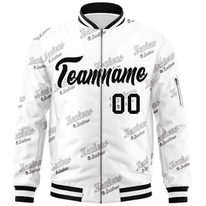 Custom White Black Letter Full-Zip Varsity Bomber Jacket