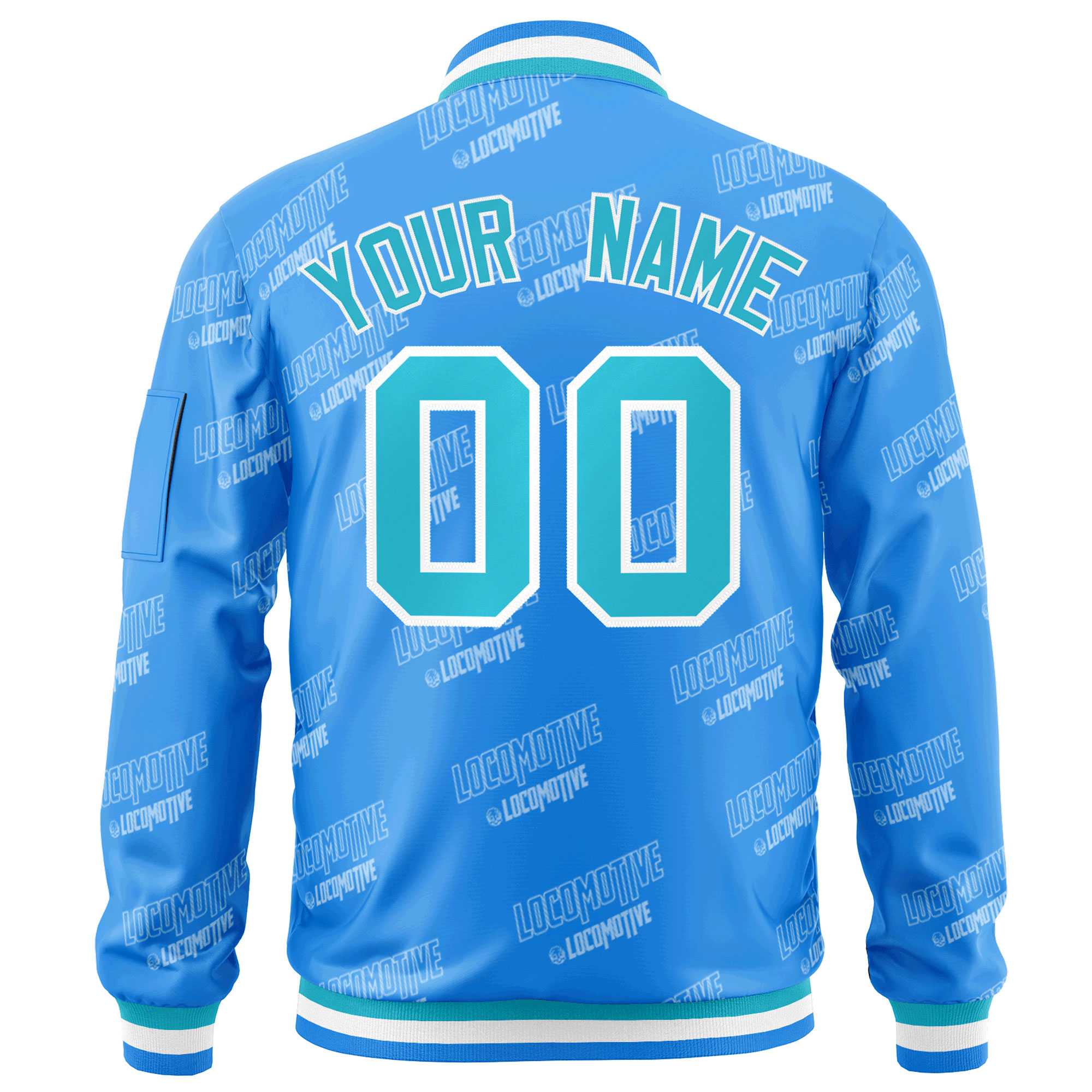 Custom Powder Blue Sky Blue-White Letter Full-Zip Varsity Bomber Jacket