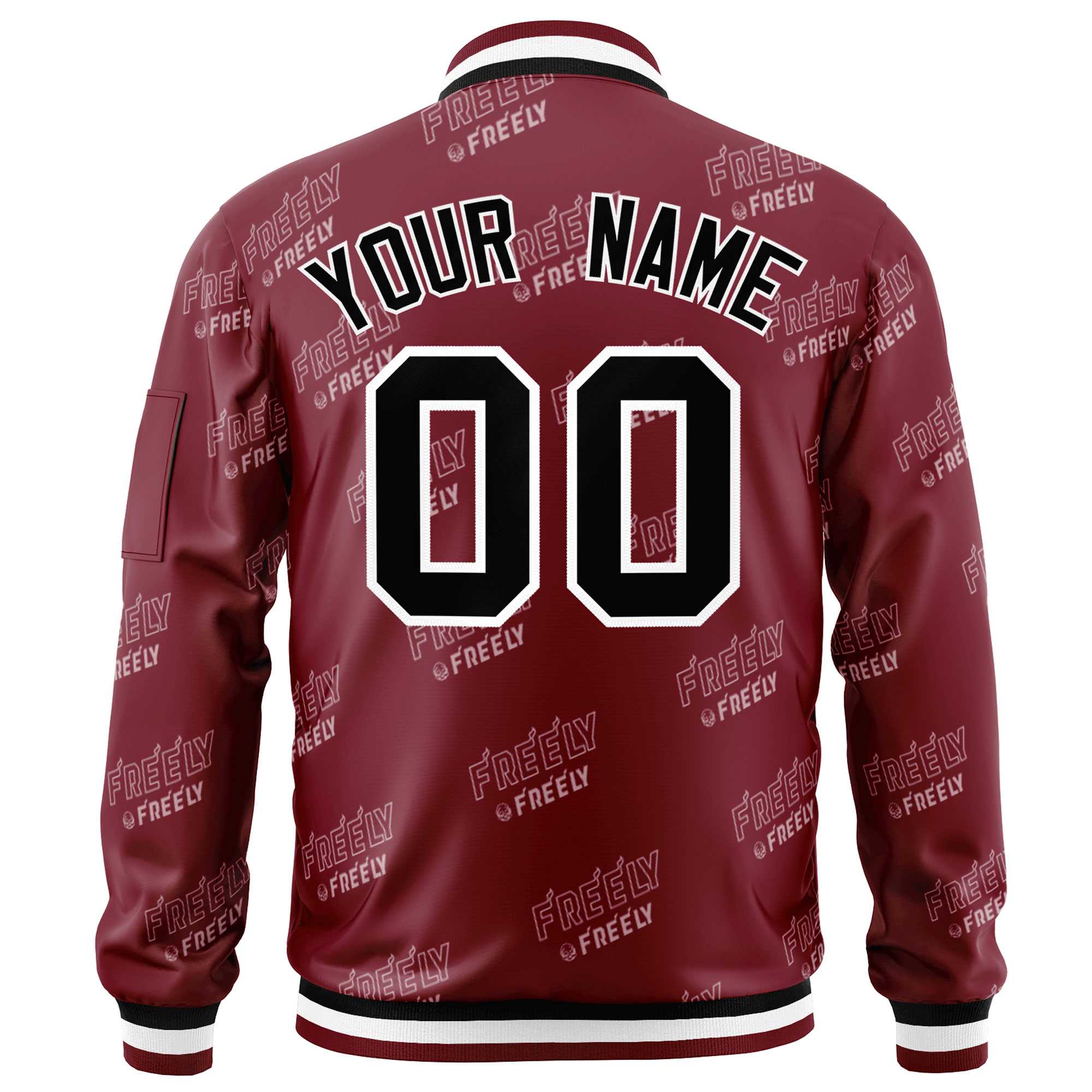 Custom Crimson Black-White Letter Full-Zip Varsity Bomber Jacket