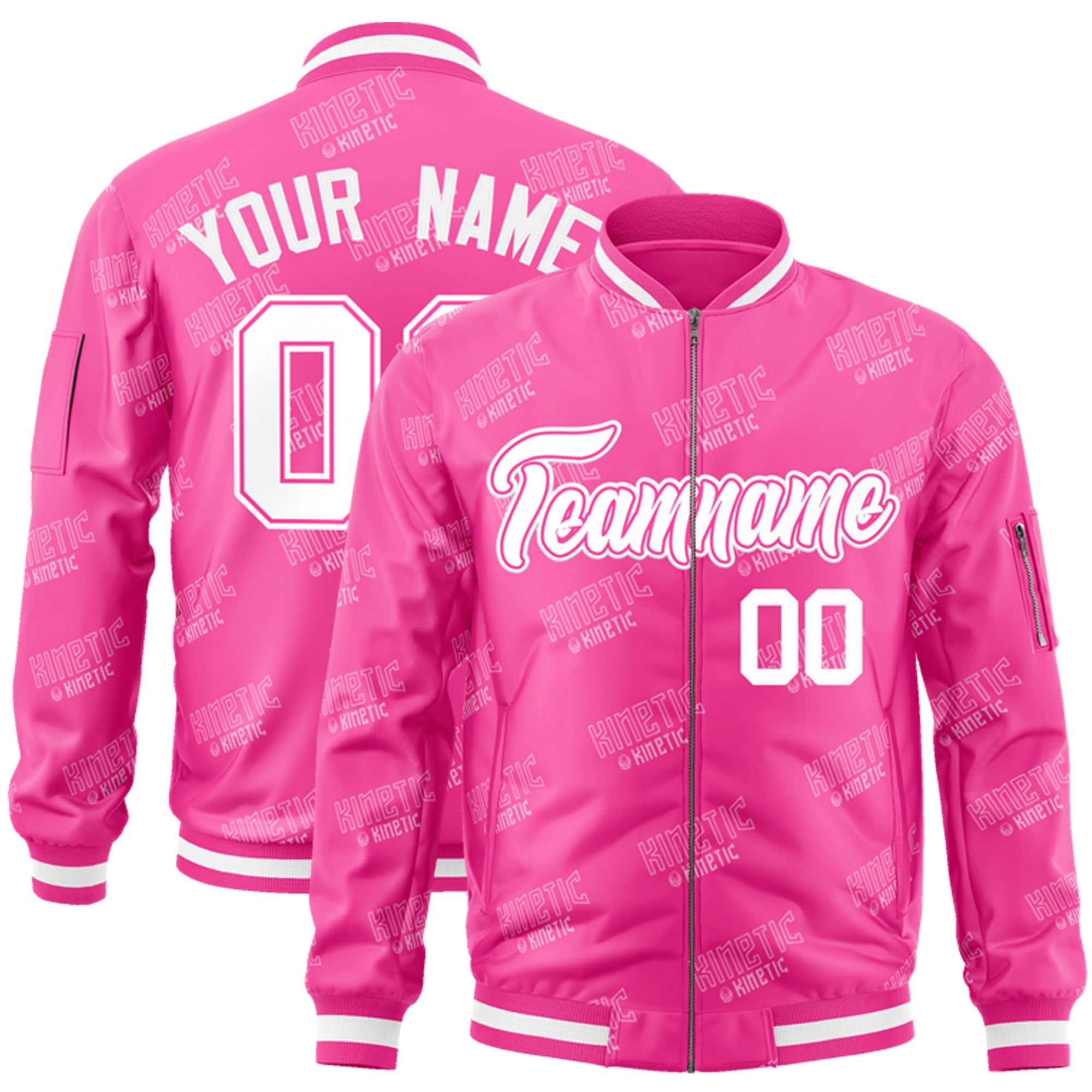 Custom Pink White Letter Full-Zip Varsity Bomber Jacket