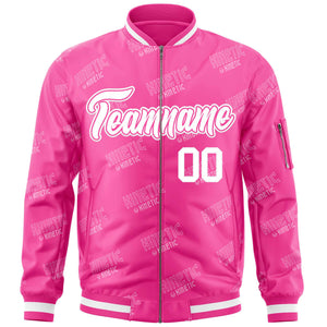 Custom Pink White Letter Full-Zip Varsity Bomber Jacket