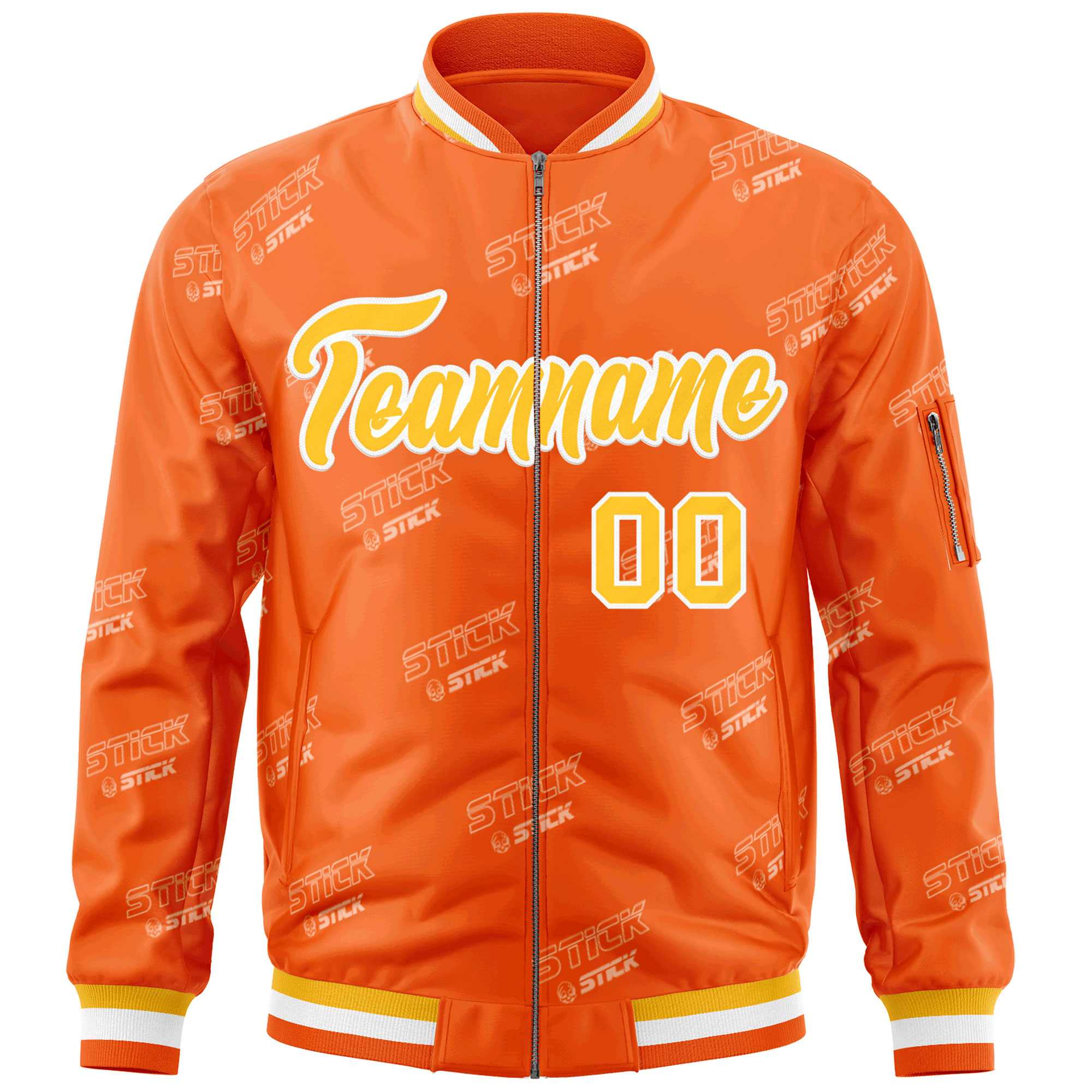 Custom Orange Gold-White Letter Full-Zip Varsity Bomber Jacket