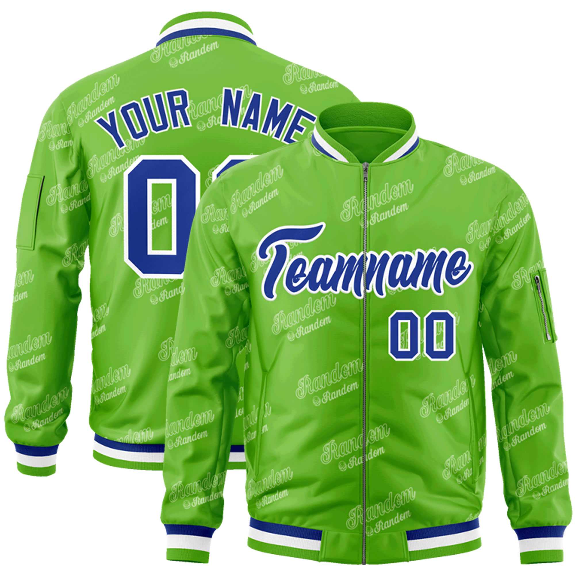 Custom Green Royal-White Letter Full-Zip Varsity Bomber Jacket