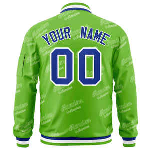 Custom Green Royal-White Letter Full-Zip Varsity Bomber Jacket