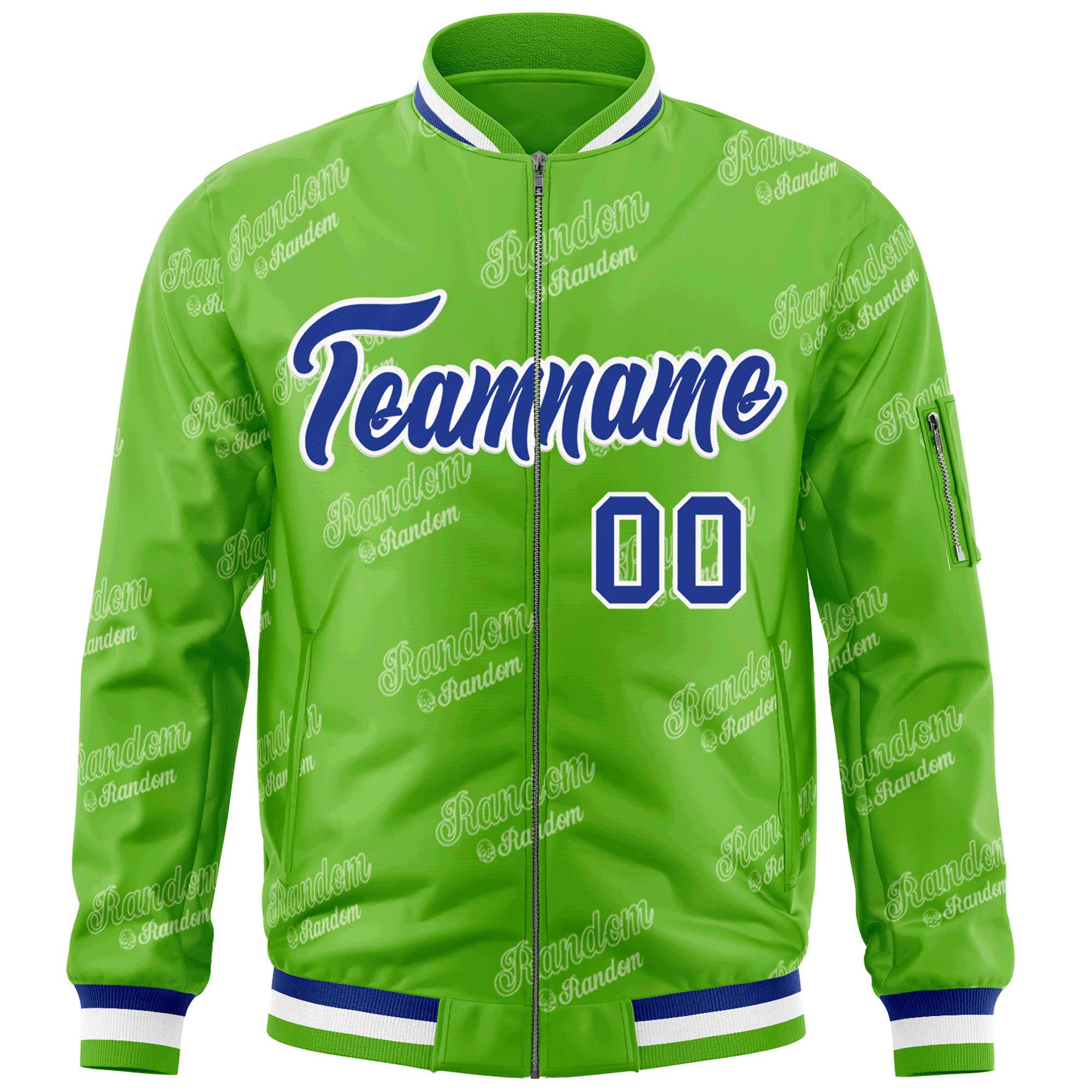 Custom Green Royal-White Letter Full-Zip Varsity Bomber Jacket