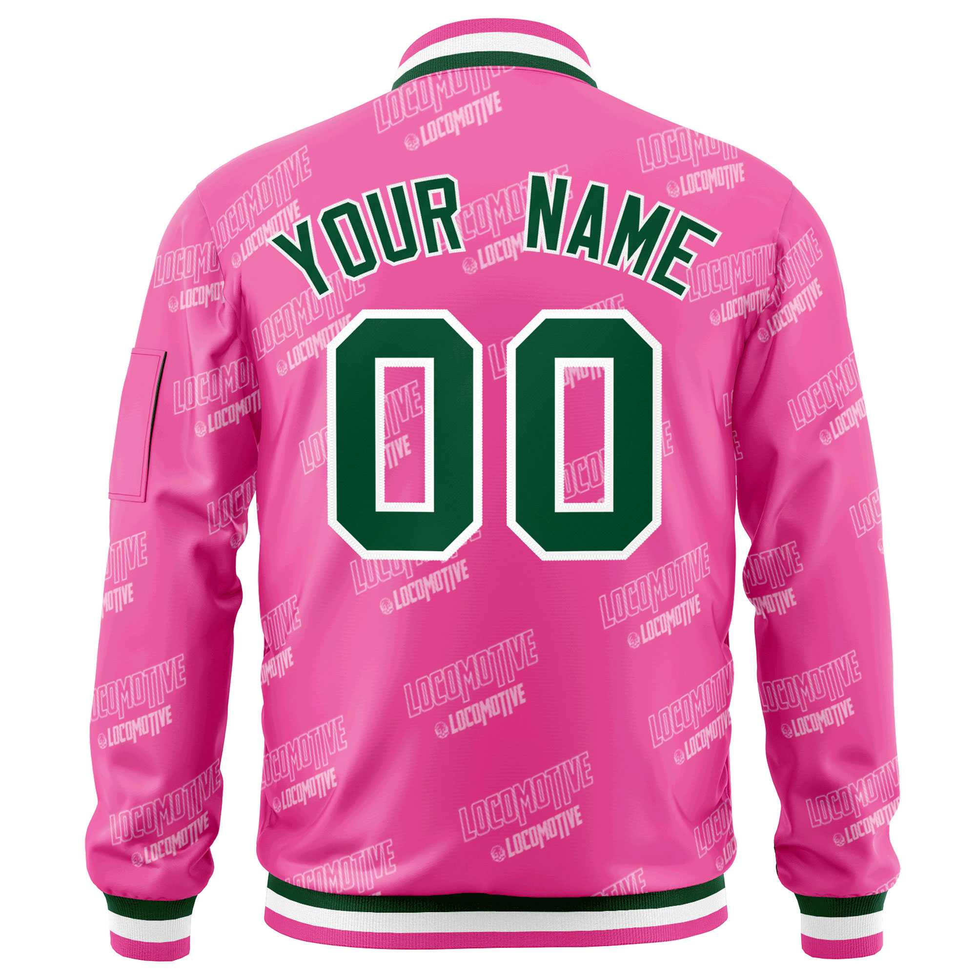 Custom Pink Green-White Letter Full-Zip Varsity Bomber Jacket