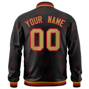 Custom Black Desert Yellow-Red Letter Full-Zip Varsity Bomber Jacket