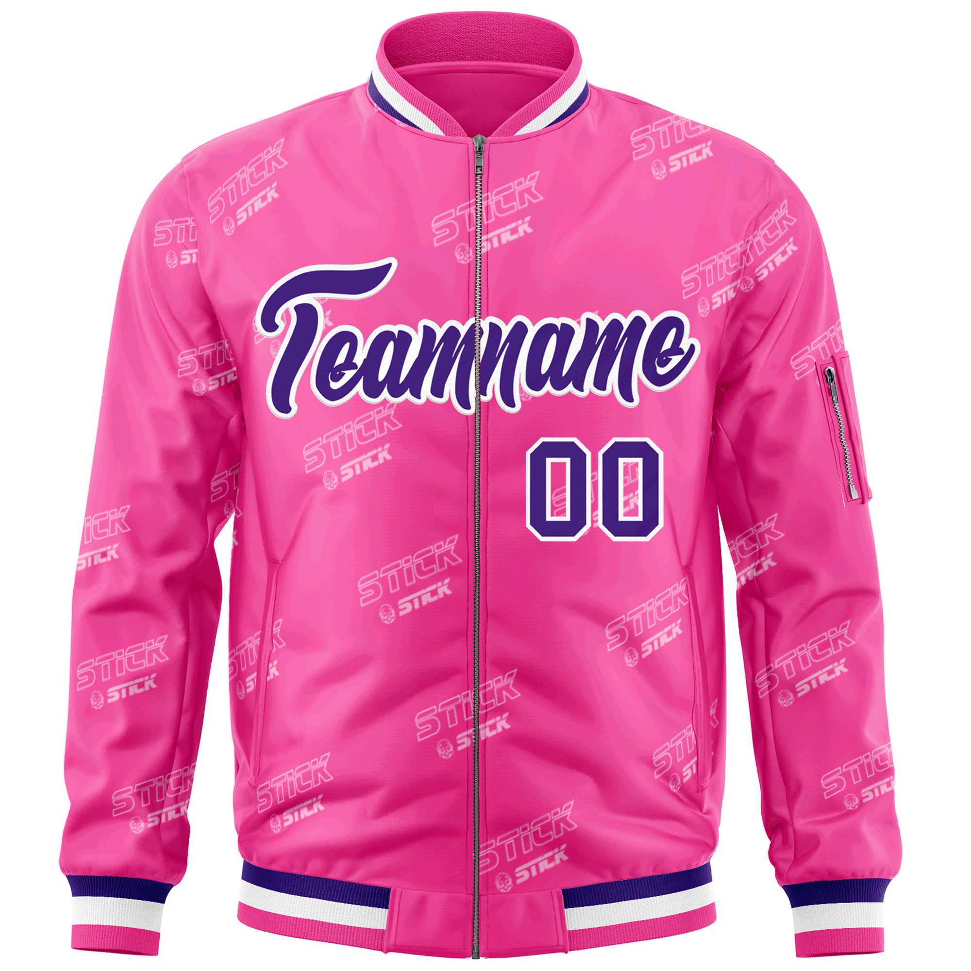 Custom Pink Purple-White Letter Full-Zip Varsity Bomber Jacket