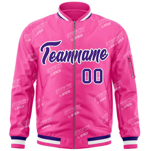 Custom Pink Purple-White Letter Full-Zip Varsity Bomber Jacket