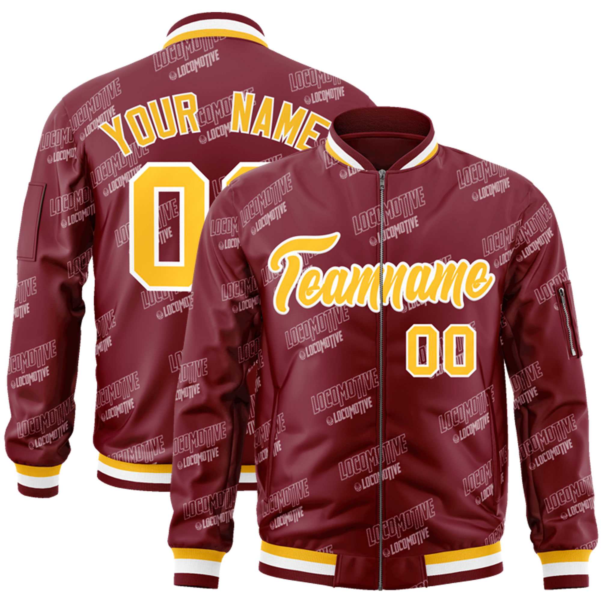 Custom Crimson Gold-White Letter Full-Zip Varsity Bomber Jacket