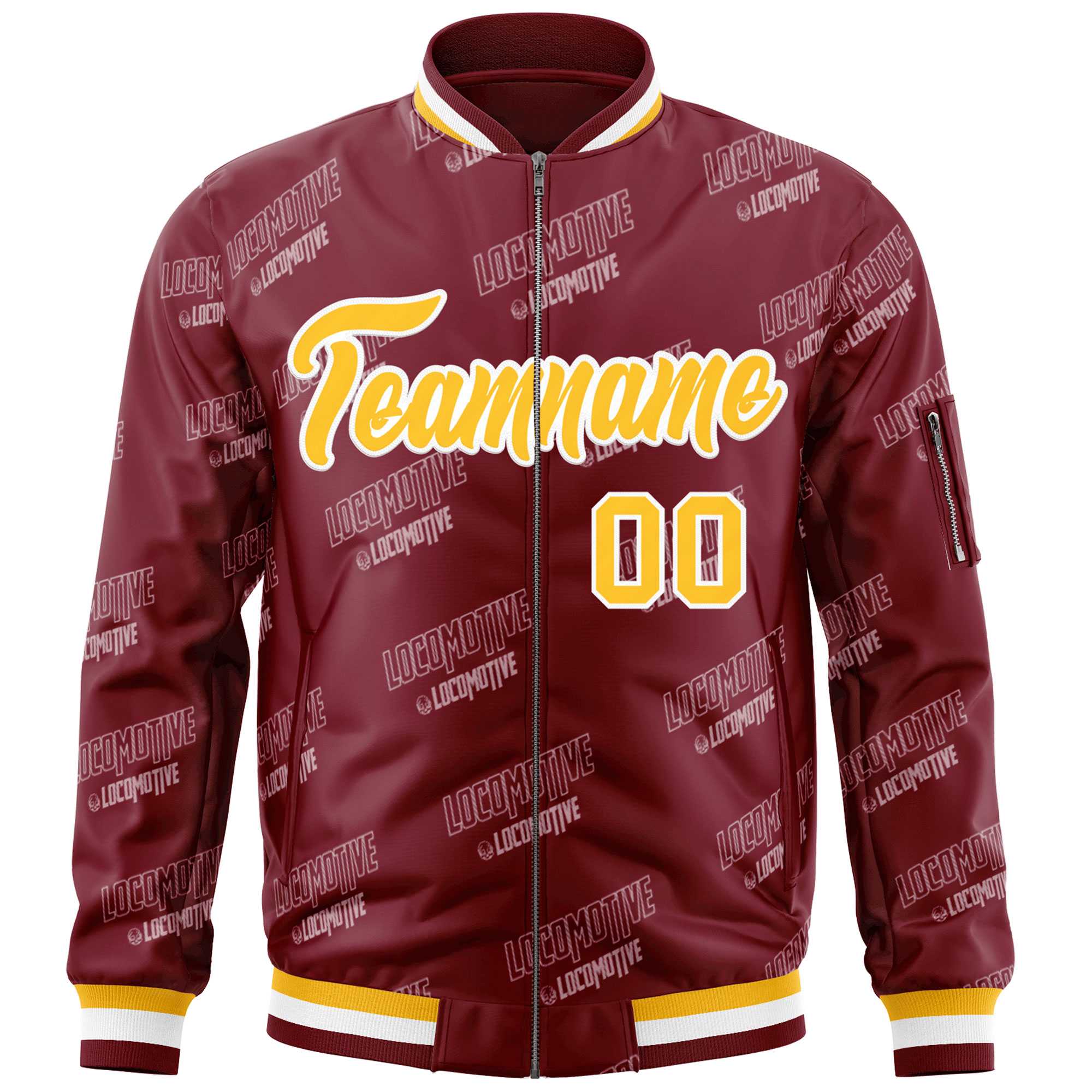 Custom Crimson Gold-White Letter Full-Zip Varsity Bomber Jacket