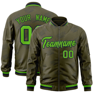 Custom Olive Green-Navy Letter Full-Zip Varsity Bomber Jacket