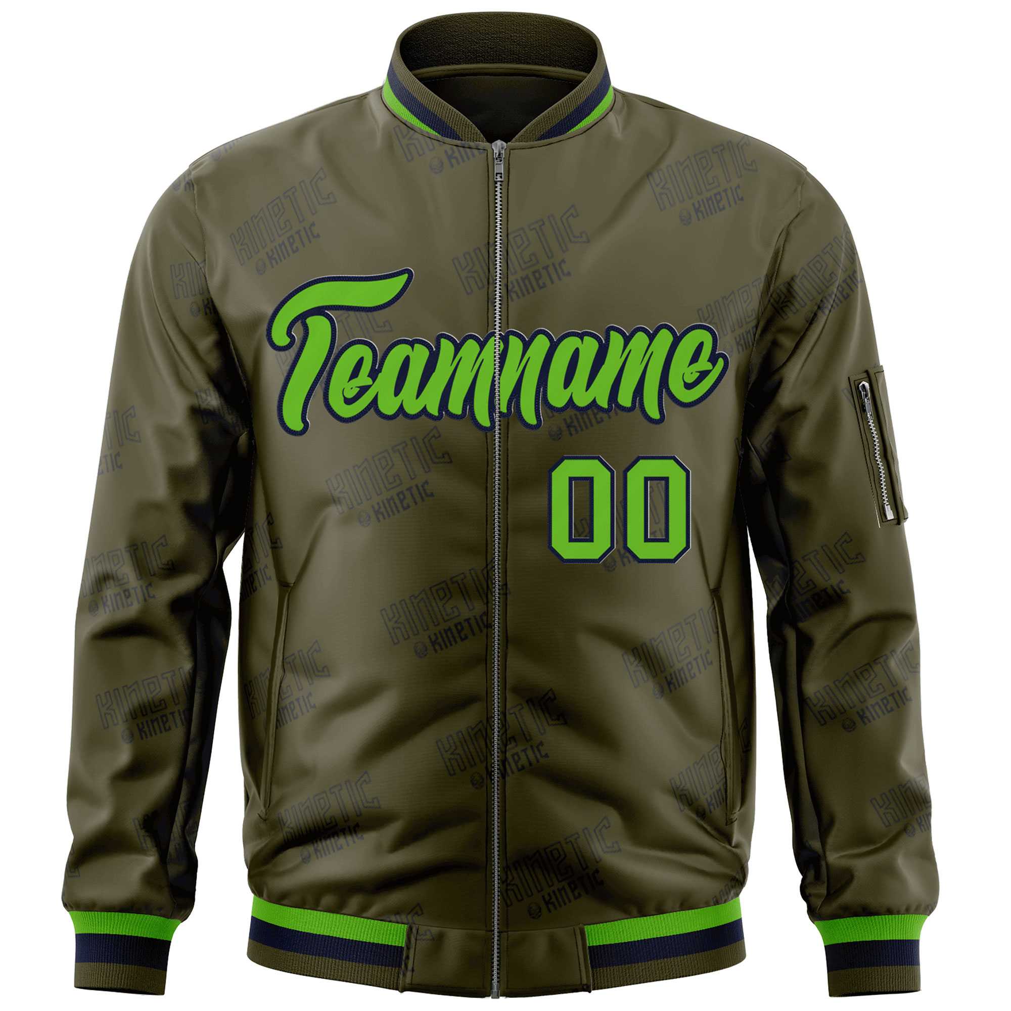 Custom Olive Green-Navy Letter Full-Zip Varsity Bomber Jacket