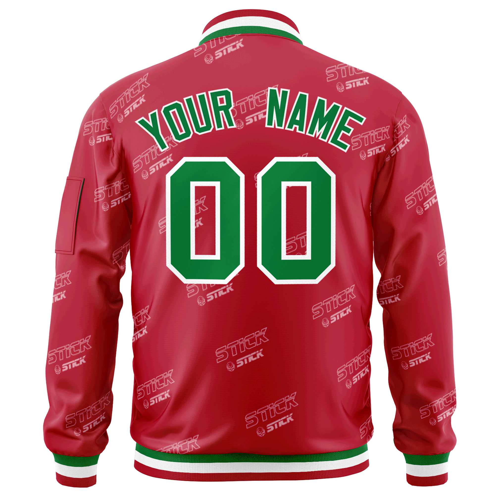 Custom Red Kelly Green-White Letter Full-Zip Varsity Bomber Jacket