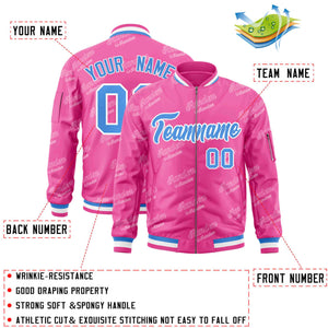 Custom Pink Powder Blue-White Letter Full-Zip Varsity Bomber Jacket