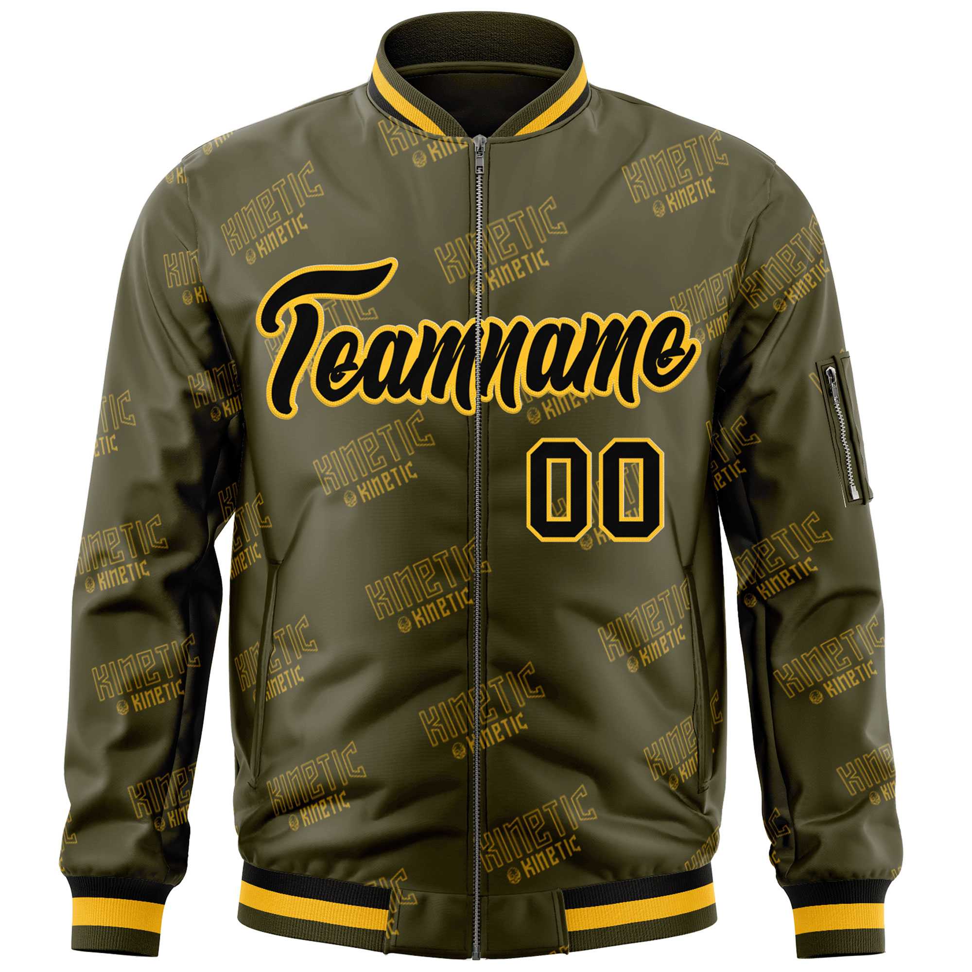 Custom Olive Black-Gold Letter Full-Zip Varsity Bomber Jacket